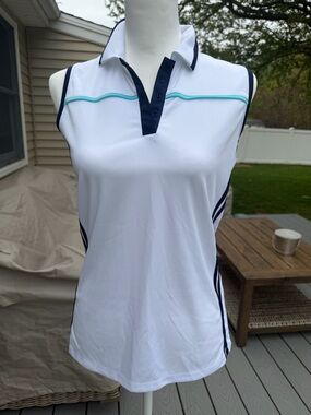 Callaway golf sleeveless Polo Tank Top - White with Navy & Aqua Trim